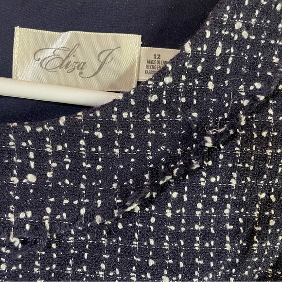 ELIZA J tweed fit flare fit frayed detail blue dress women Size 12 - Picture 4 of 13